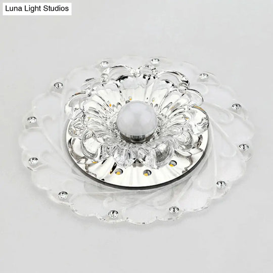 Contemporary Floral Crystal Led Flush Mount Ceiling Light - Clear Fixture For Foyer