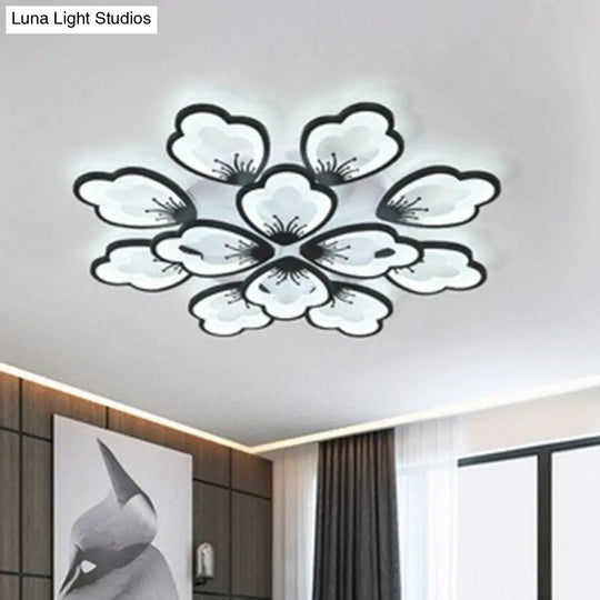 Contemporary Floral Led Flush Mount Ceiling Light - Acrylic Living Room Fixture 12 / Black White