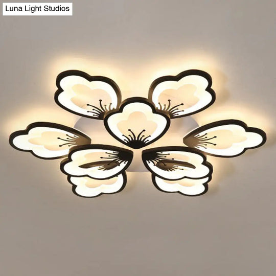 Contemporary Floral Led Flush Mount Ceiling Light - Acrylic Living Room Fixture 9 / Black Warm