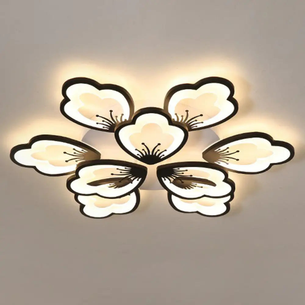 Contemporary Floral Led Flush Mount Ceiling Light - Acrylic Living Room Fixture 9 / Black Warm