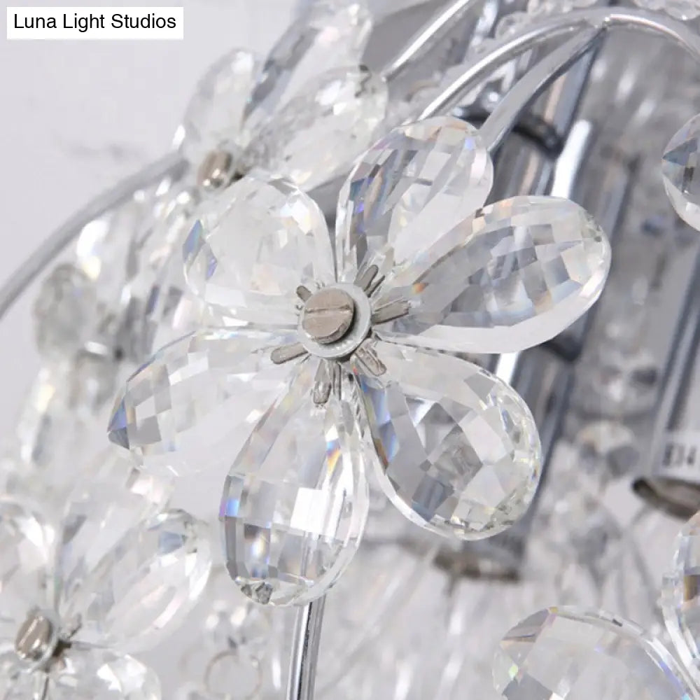 Contemporary Flower Flush Crystal Ceiling Lamp For Bedroom - 6 Heads