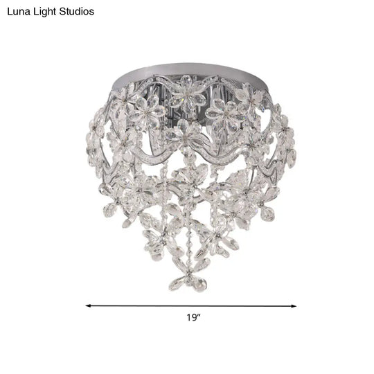 Contemporary Flower Flush Crystal Ceiling Lamp For Bedroom - 6 Heads