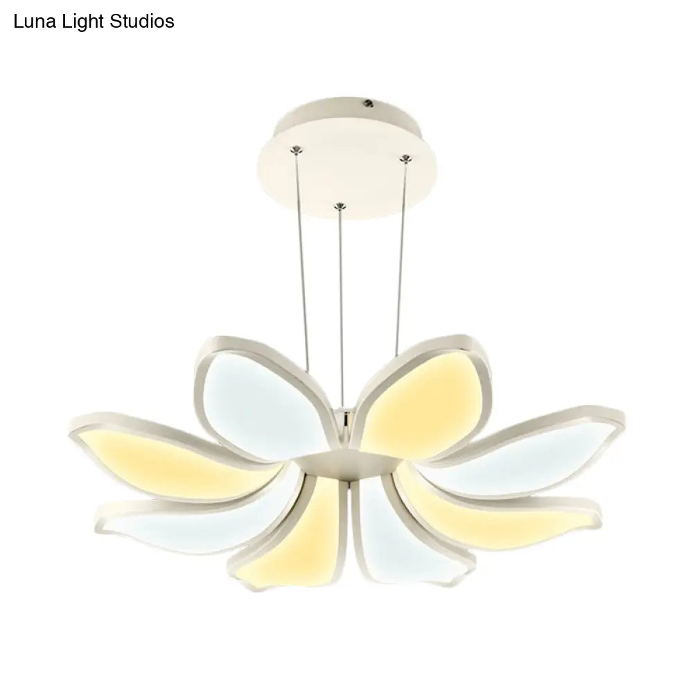 Contemporary Flower Shape Acrylic Chandelier - 6/8 White Led Lights Hanging Ceiling Lamp In