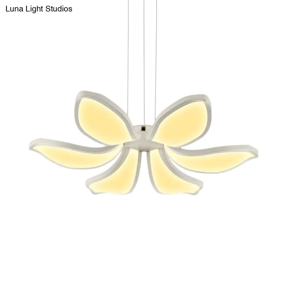 Contemporary Flower Shape Acrylic Chandelier - 6/8 White Led Lights Hanging Ceiling Lamp In