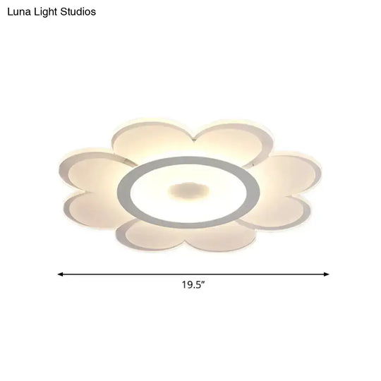 Contemporary Flower Shaped Acrylic Ceiling Light - White Led Flush Mount For Living Room