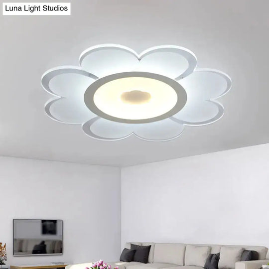 Contemporary Flower Shaped Acrylic Ceiling Light - White Led Flush Mount For Living Room