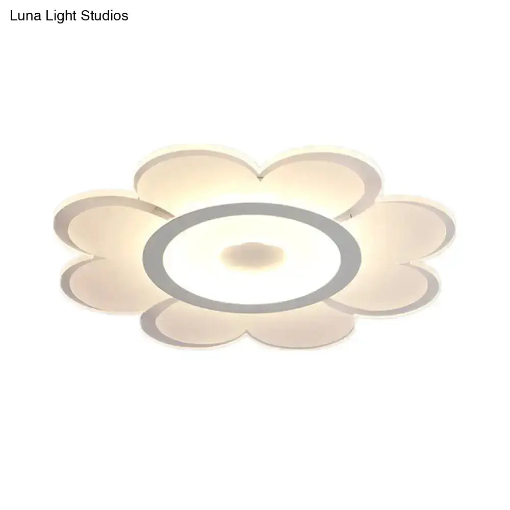 Contemporary Flower Shaped Acrylic Ceiling Light - White Led Flush Mount For Living Room