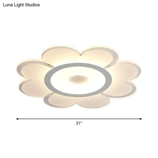 Contemporary Flower Shaped Acrylic Ceiling Light - White Led Flush Mount For Living Room