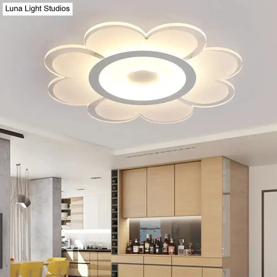 Contemporary Flower Shaped Acrylic Ceiling Light - White Led Flush Mount For Living Room