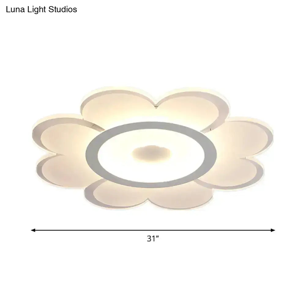 Contemporary Flower Shaped Acrylic Ceiling Light - White Led Flush Mount For Living Room