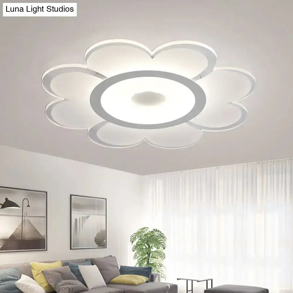 Contemporary Flower Shaped Acrylic Ceiling Light - White Led Flush Mount For Living Room