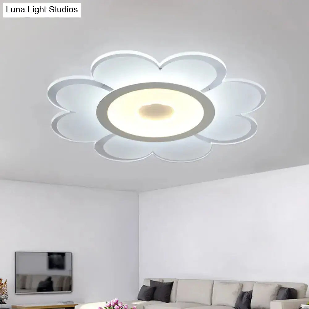 Contemporary Flower Shaped Acrylic Ceiling Light - White Led Flush Mount For Living Room