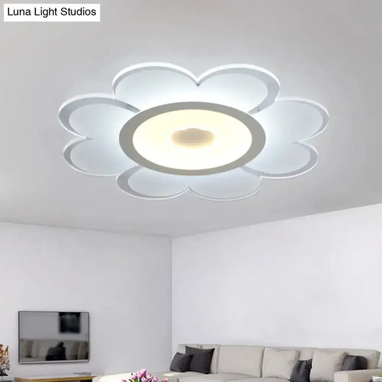 Contemporary Flower Shaped Acrylic Ceiling Light - White Led Flush Mount For Living Room