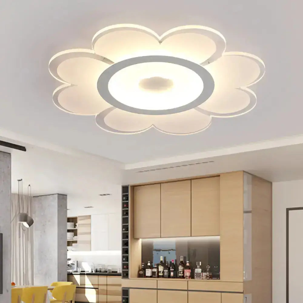 Contemporary Flower Shaped Acrylic Ceiling Light - White Led Flush Mount For Living Room