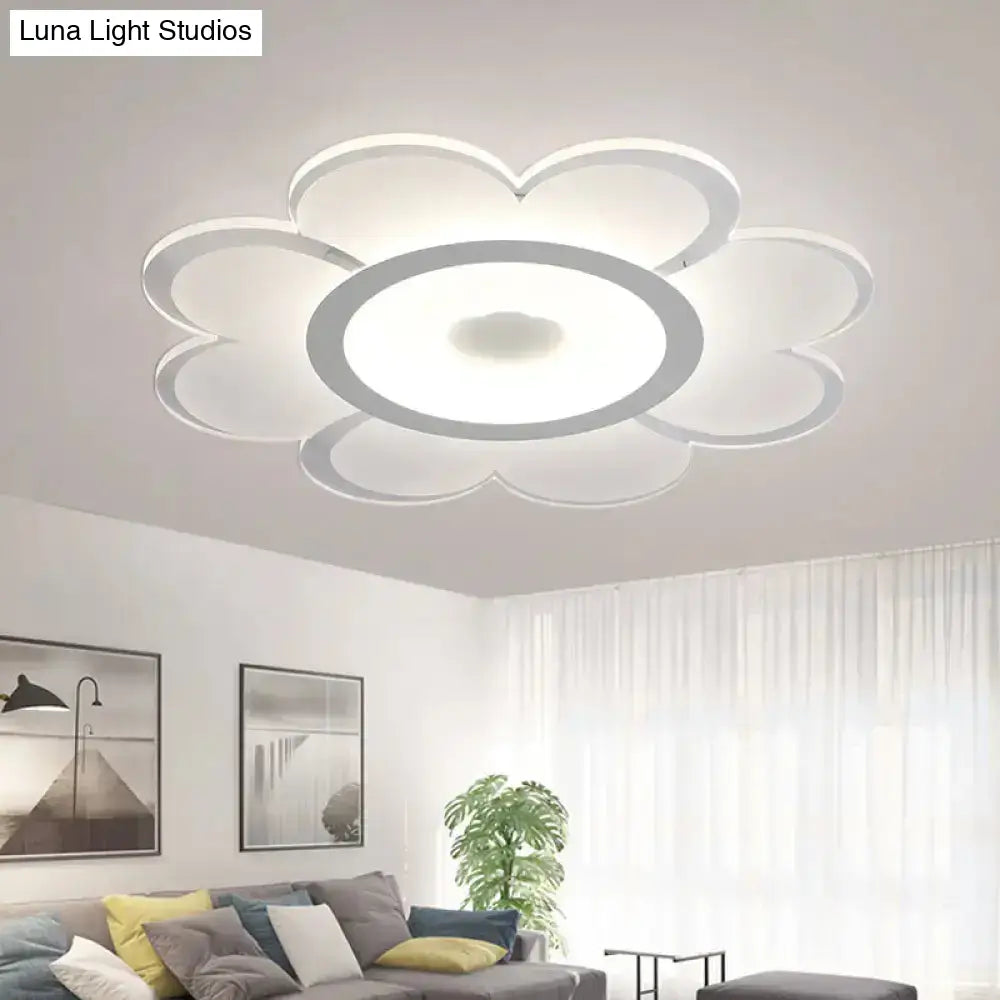 Contemporary Flower Shaped Acrylic Ceiling Light - White Led Flush Mount For Living Room