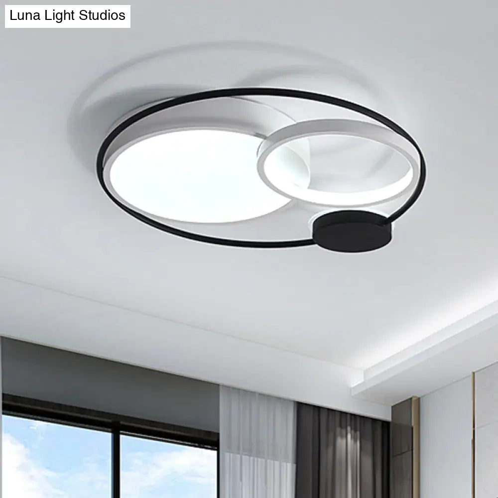 Contemporary Flush Mount Ceiling Light In Black And White - Acrylic Round Led Fixture (16/19/23.5