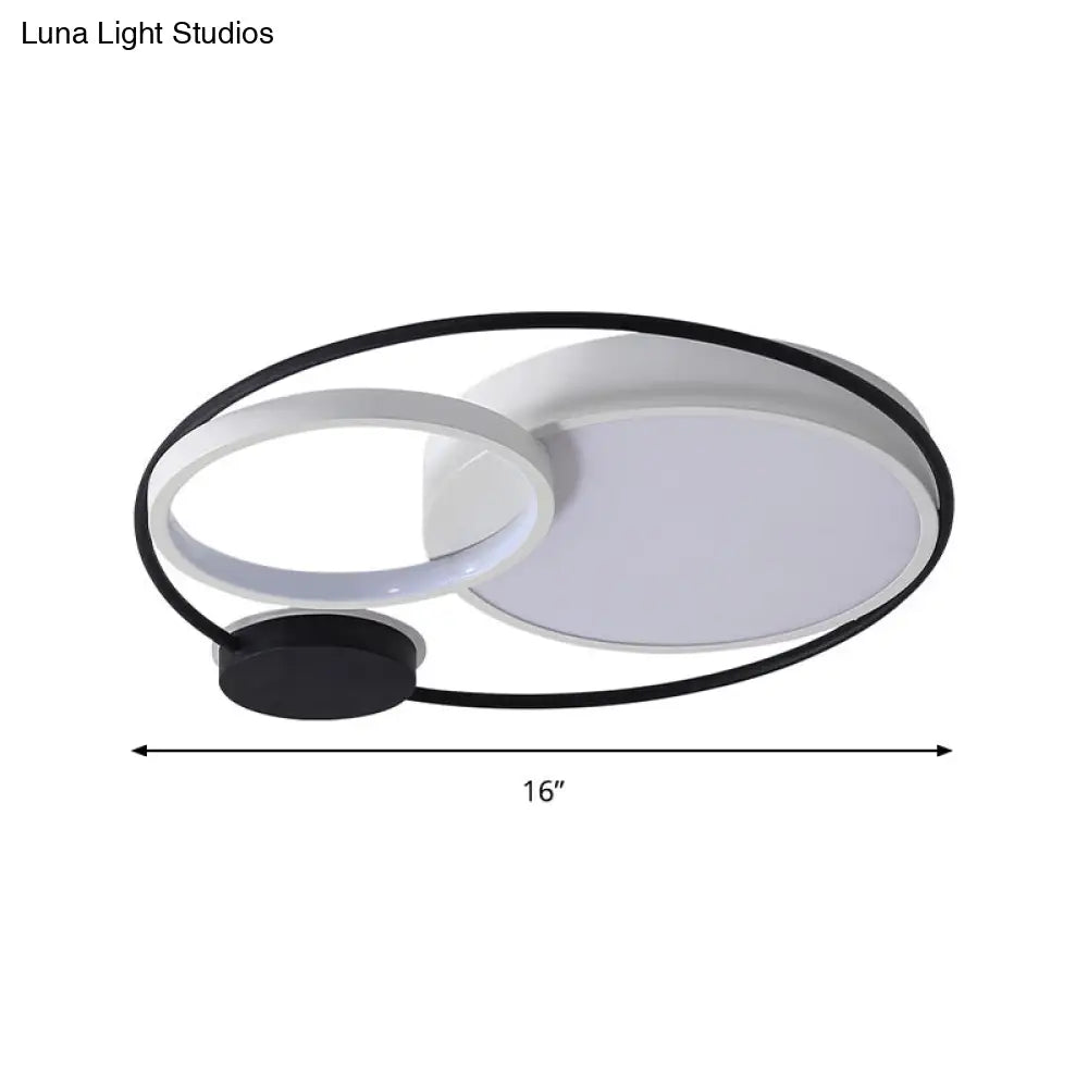 Contemporary Flush Mount Ceiling Light In Black And White - Acrylic Round Led Fixture (16/19/23.5