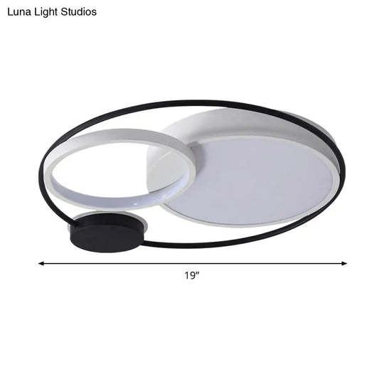 Contemporary Flush Mount Ceiling Light In Black And White - Acrylic Round Led Fixture (16/19/23.5