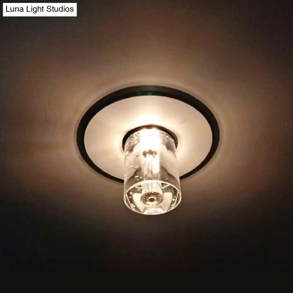 Contemporary Flush Mount Led Hallway Ceiling Light With Clear Crystal Cylinder Shade