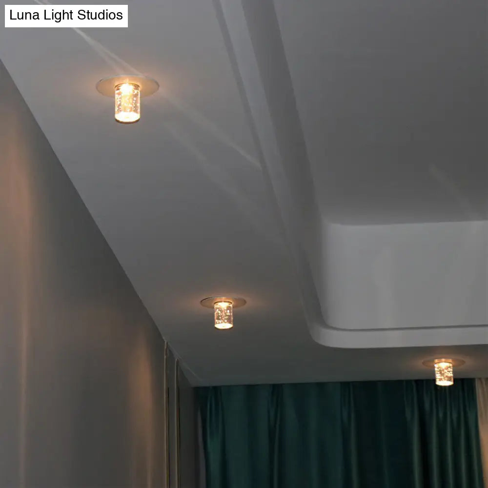 Contemporary Flush Mount Led Hallway Ceiling Light With Clear Crystal Cylinder Shade