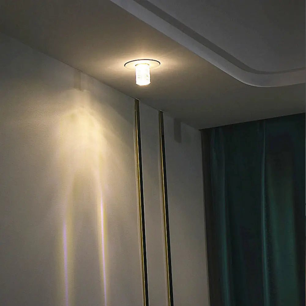 Contemporary Flush Mount Led Hallway Ceiling Light With Clear Crystal Cylinder Shade / Natural