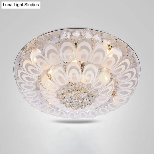Contemporary Flush Mount Lighting Fixture With Crystal Balls And Peacock Feather Design - 8/10 Heads