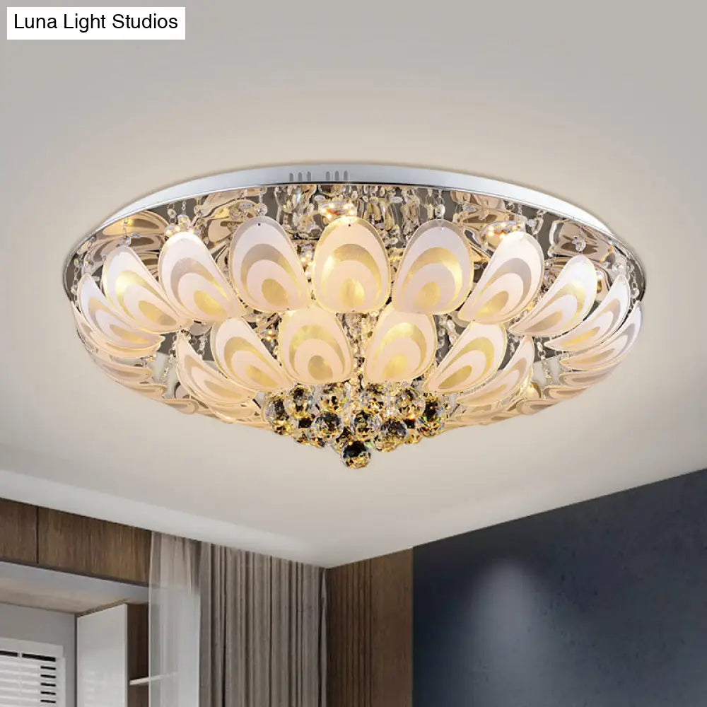 Contemporary Flush Mount Lighting Fixture With Crystal Balls And Peacock Feather Design - 8/10