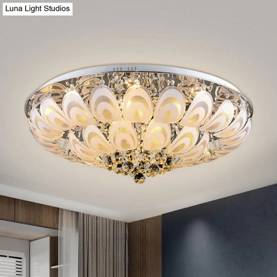 Contemporary Flush Mount Lighting Fixture With Crystal Balls And Peacock Feather Design - 8/10 Heads