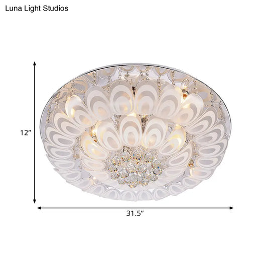 Contemporary Flush Mount Lighting Fixture With Crystal Balls And Peacock Feather Design - 8/10 Heads