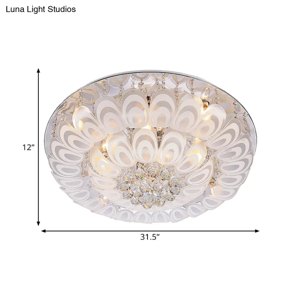 Contemporary Flush Mount Lighting Fixture With Crystal Balls And Peacock Feather Design - 8/10