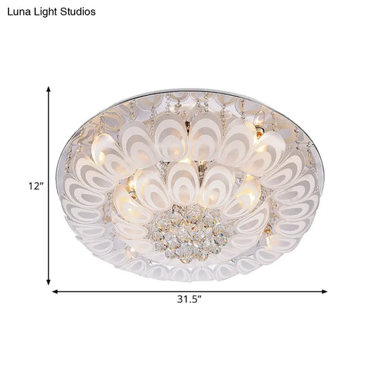 Contemporary Flush Mount Lighting Fixture With Crystal Balls And Peacock Feather Design - 8/10