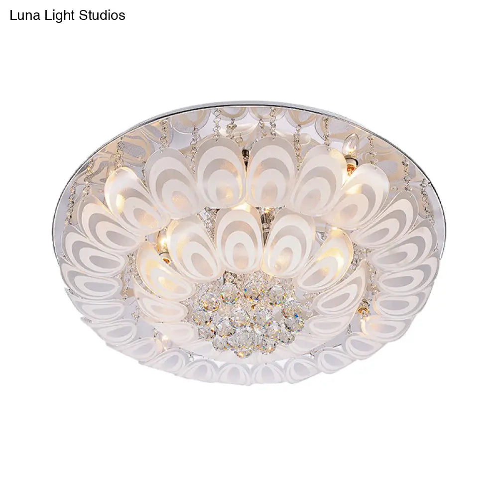 Contemporary Flush Mount Lighting Fixture With Crystal Balls And Peacock Feather Design - 8/10