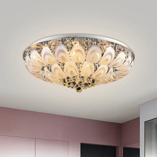 Contemporary Flush Mount Lighting Fixture With Crystal Balls And Peacock Feather Design - 8/10