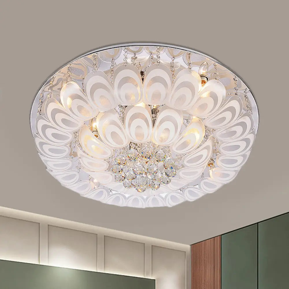 Contemporary Flush Mount Lighting Fixture With Crystal Balls And Peacock Feather Design - 8/10