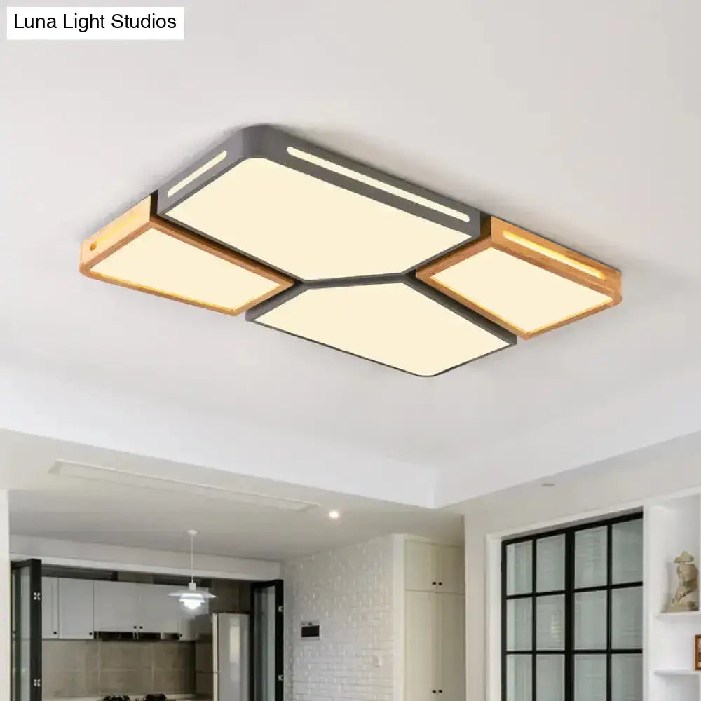 Contemporary Flush Mount Wooden Led Ceiling Light - 35.5’/45’ Wide Grey/White/Green