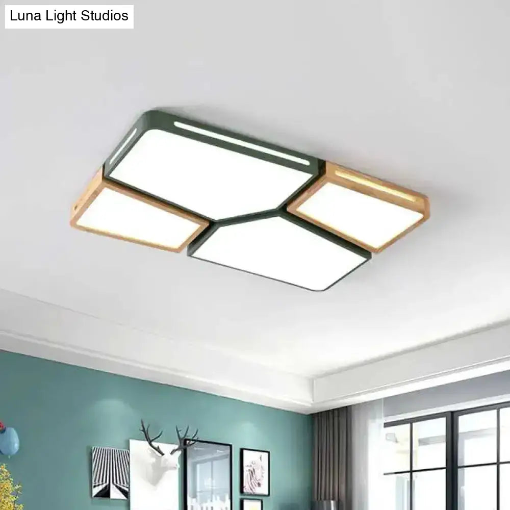 Contemporary Flush Mount Wooden Led Ceiling Light - 35.5’/45’ Wide Grey/White/Green