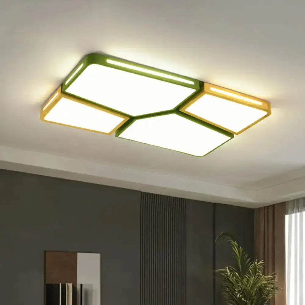 Contemporary Flush Mount Wooden Led Ceiling Light - 35.5’/45’ Wide Grey/White/Green Green / 35.5’