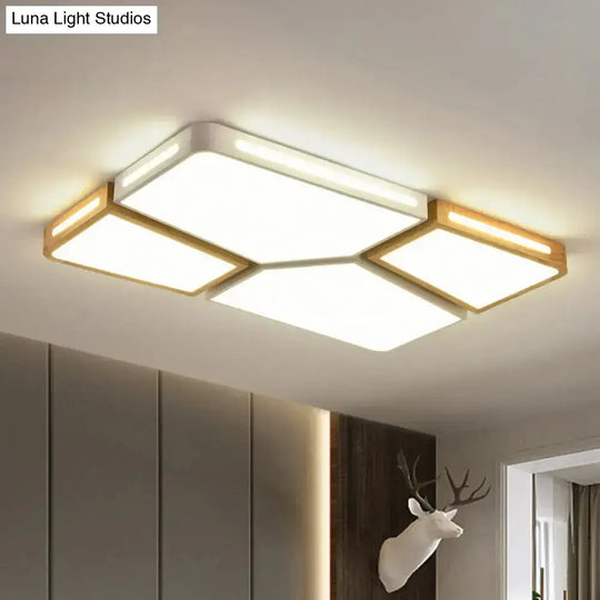 Contemporary Flush Mount Wooden Led Ceiling Light - 35.5’/45’ Wide Grey/White/Green