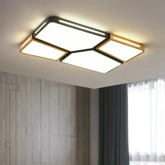 Contemporary Flush Mount Wooden Led Ceiling Light - 35.5’/45’ Wide Grey/White/Green Grey / 35.5’