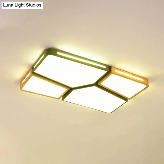 Contemporary Flush Mount Wooden Led Ceiling Light - 35.5’/45’ Wide Grey/White/Green