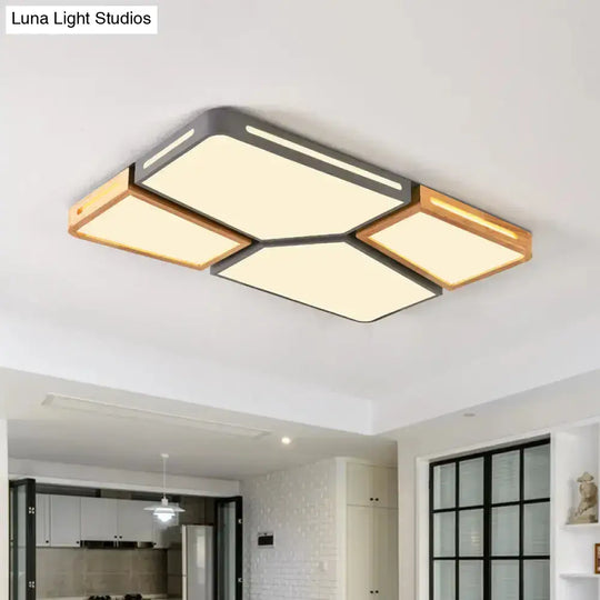 Contemporary Flush Mount Wooden Led Ceiling Light - 35.5’/45’ Wide Grey/White/Green