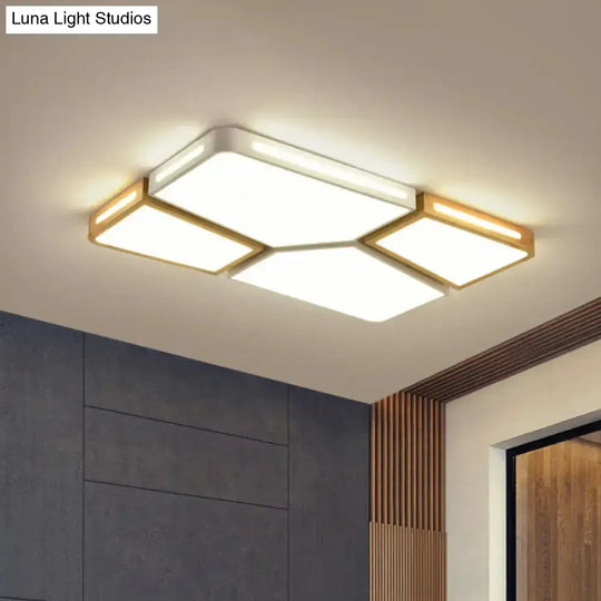 Contemporary Flush Mount Wooden Led Ceiling Light - 35.5’/45’ Wide Grey/White/Green