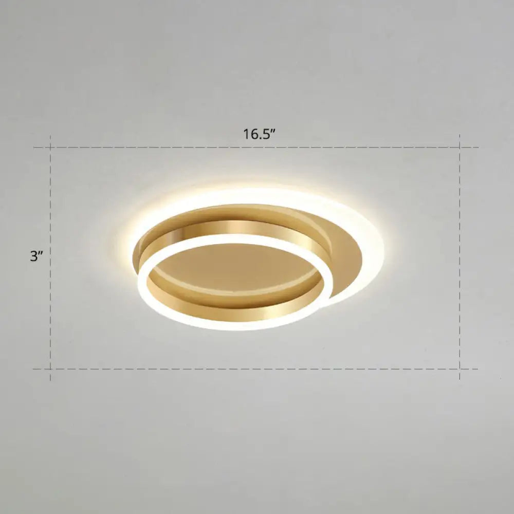 Contemporary Flushmount Led Ceiling Light - Gold Finish Metallic Ring Shape / 16.5’ Remote