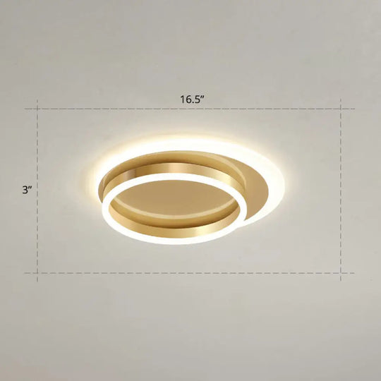 Contemporary Flushmount Led Ceiling Light - Gold Finish Metallic Ring Shape / 16.5’ Warm