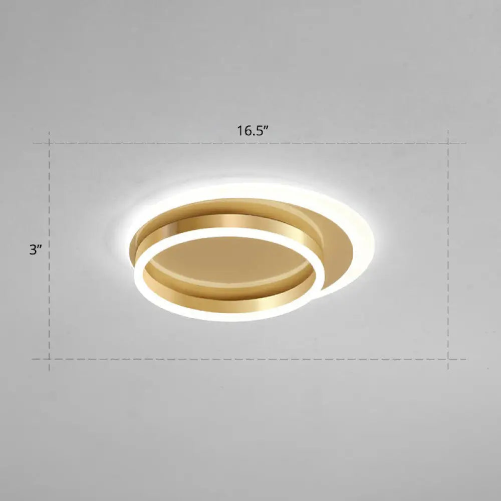 Contemporary Flushmount Led Ceiling Light - Gold Finish Metallic Ring Shape / 16.5’ White