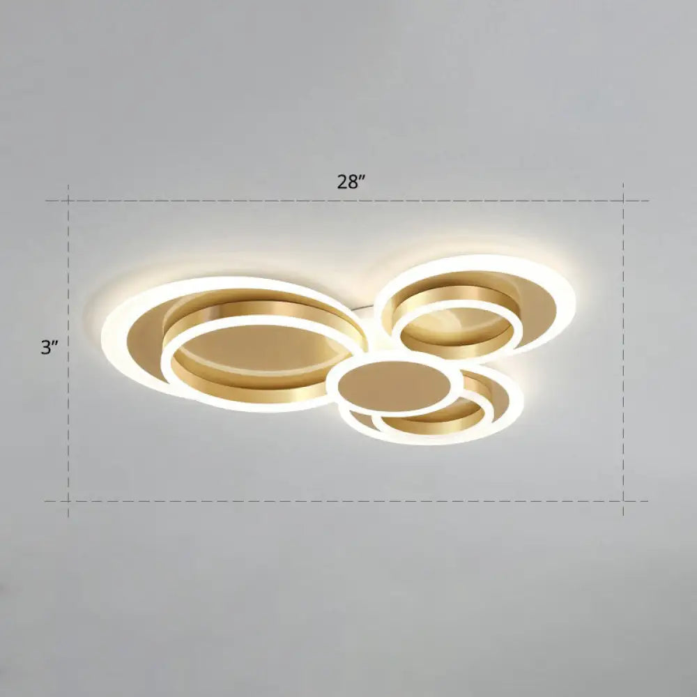 Contemporary Flushmount Led Ceiling Light - Gold Finish Metallic Ring Shape / 28’ Remote Control