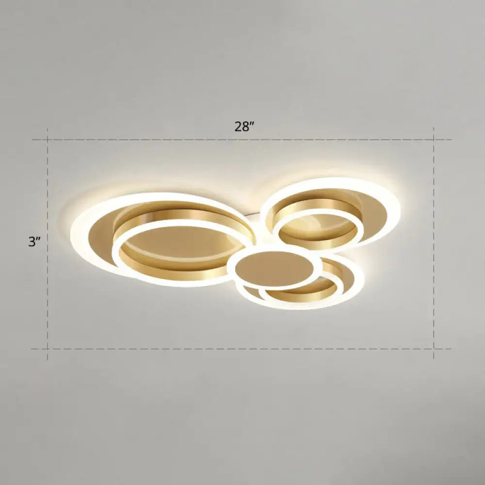 Contemporary Flushmount Led Ceiling Light - Gold Finish Metallic Ring Shape / 28’ Warm