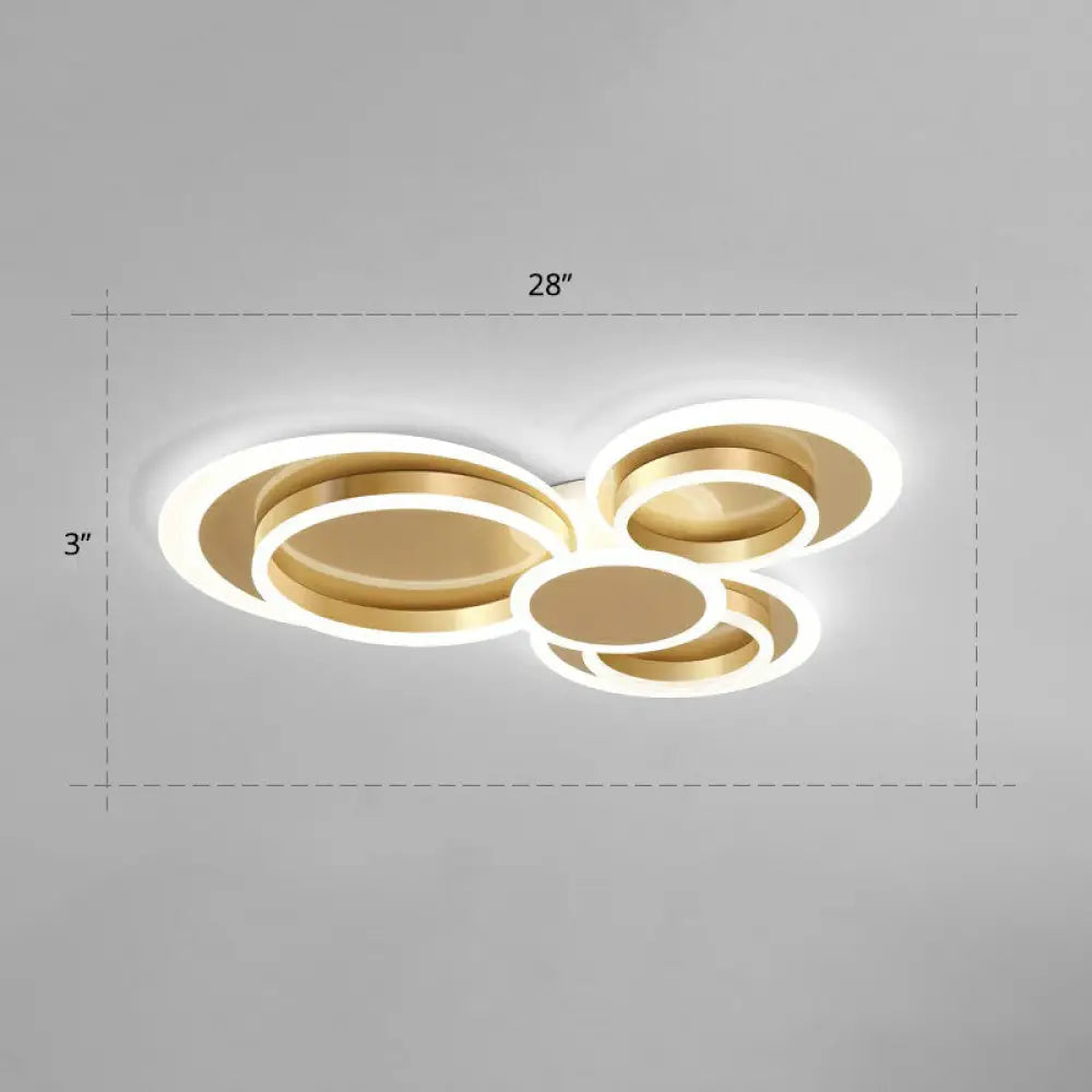 Contemporary Flushmount Led Ceiling Light - Gold Finish Metallic Ring Shape / 28’ White