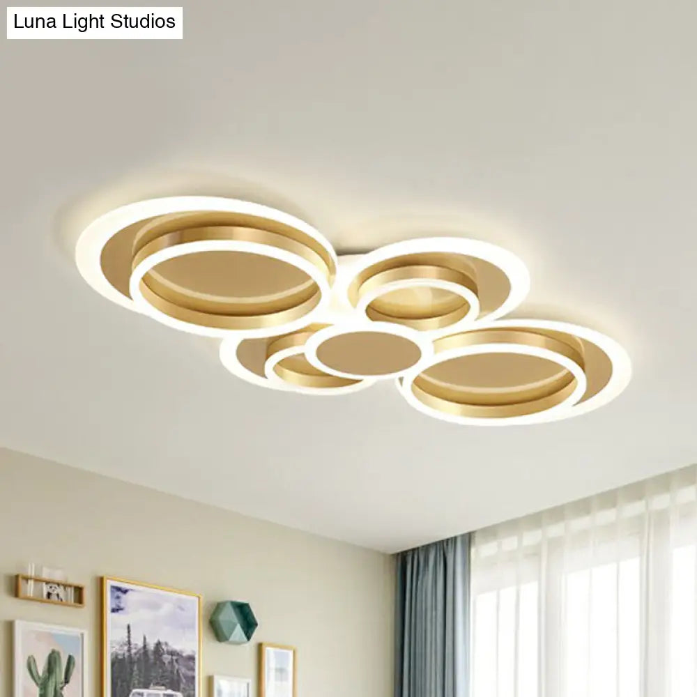 Contemporary Flushmount Led Ceiling Light - Gold Finish Metallic Ring Shape