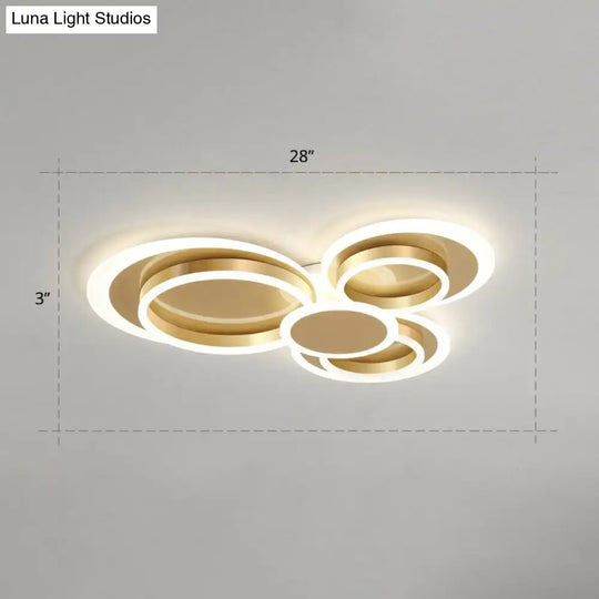 Contemporary Flushmount Led Ceiling Light - Gold Finish Metallic Ring Shape / 28 Warm